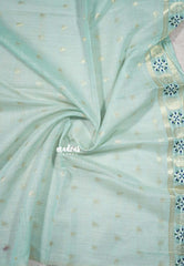 Muted Aqua Blue - Soft Muslin Silk with Floral Thread Weaving Buttas - Perfect for Office Wear