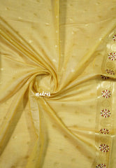 Mustard Yellow - Soft Muslin Silk with Floral Thread Weaving Buttas - Perfect for Office Wear