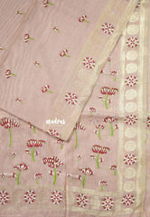 Muted Peach - Soft Muslin Silk with Floral Thread Weaving Buttas - Perfect for Office Wear