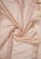 Muted Peach - Soft Muslin Silk with Floral Thread Weaving Buttas - Perfect for Office Wear