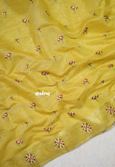 Mustard Yellow - Soft Muslin Silk with Floral Thread Weaving Buttas - Perfect for Office Wear