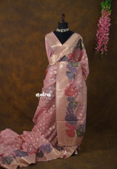 Mauve Pink - Muslin Silk with Full Flower Weaving  - Perfect for Festive Wear