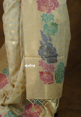 Sandal Beige - Muslin Silk with Full Flower Weaving  - Perfect for Festive Wear