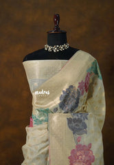 Sandal Beige - Muslin Silk with Full Flower Weaving  - Perfect for Festive Wear