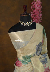 Sandal Beige - Muslin Silk with Full Flower Weaving  - Perfect for Festive Wear