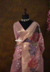 Mauve Pink - Muslin Silk with Full Flower Weaving  - Perfect for Festive Wear