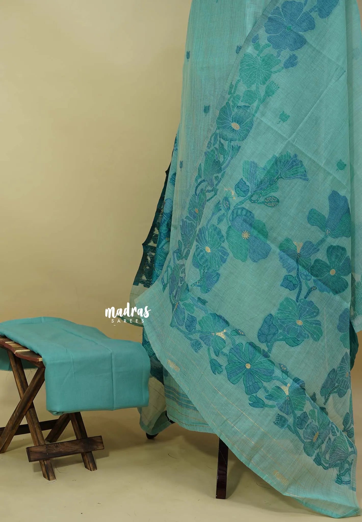 Amitha –  Seafoam Blue Soft muslin silk with thread weaving work dupatta