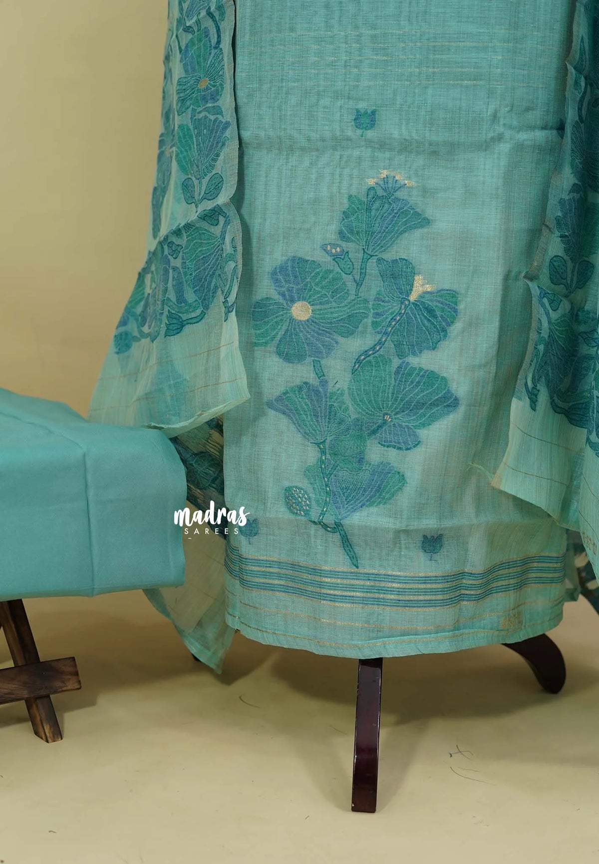 Amitha –  Seafoam Blue Soft muslin silk with thread weaving work dupatta