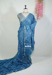 Peacock Blue - Soft Muslin Silk Saree with Tissue Blend and Petite Embroidery | Elegant Office Wear Saree