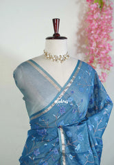 Peacock Blue - Soft Muslin Silk Saree with Tissue Blend and Petite Embroidery | Elegant Office Wear Saree