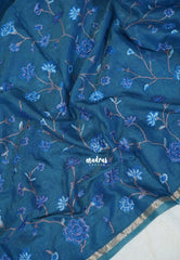 Peacock Blue - Soft Muslin Silk Saree with Tissue Blend and Petite Embroidery | Elegant Office Wear Saree