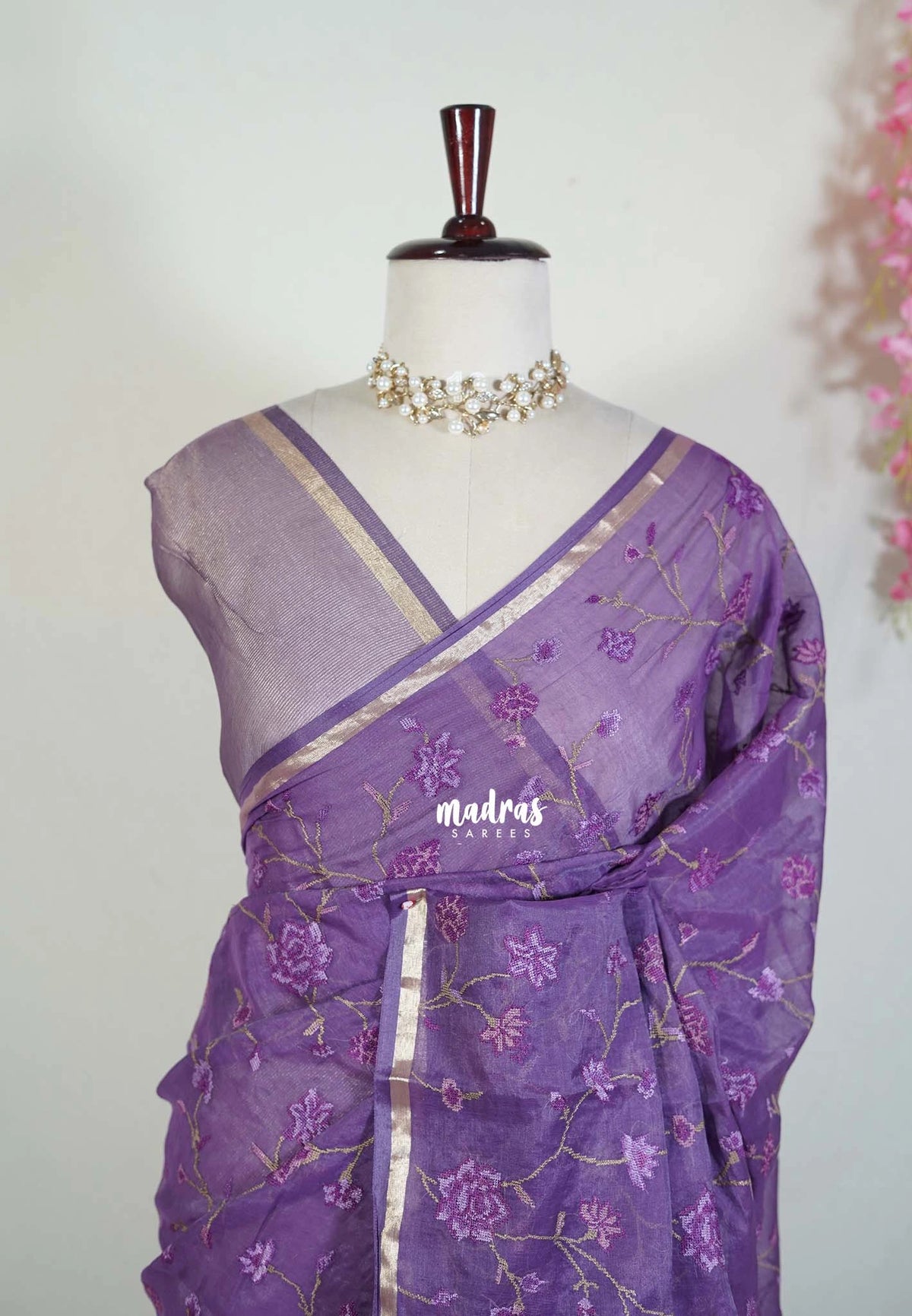 Lavender Purple - Soft Muslin Silk Saree with Tissue Blend and Petite Embroidery | Elegant Office Wear Saree