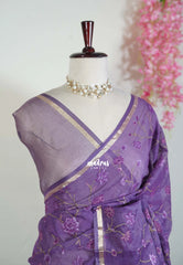 Lavender Purple - Soft Muslin Silk Saree with Tissue Blend and Petite Embroidery | Elegant Office Wear Saree