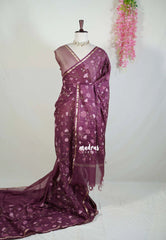 Wine Maroon - Soft Muslin Silk Saree with Tissue Blend and Petite Embroidery | Elegant Office Wear Saree