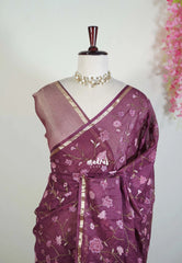 Wine Maroon - Soft Muslin Silk Saree with Tissue Blend and Petite Embroidery | Elegant Office Wear Saree