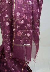 Wine Maroon - Soft Muslin Silk Saree with Tissue Blend and Petite Embroidery | Elegant Office Wear Saree
