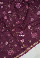 Wine Maroon - Soft Muslin Silk Saree with Tissue Blend and Petite Embroidery | Elegant Office Wear Saree