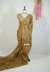 Olive Mustard - Soft Muslin Silk Saree with Tissue Blend and Petite Embroidery | Elegant Office Wear Saree