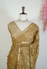 Olive Mustard - Soft Muslin Silk Saree with Tissue Blend and Petite Embroidery | Elegant Office Wear Saree
