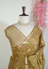 Olive Mustard - Soft Muslin Silk Saree with Tissue Blend and Petite Embroidery | Elegant Office Wear Saree