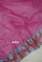 Rose Pink - Soft Organza Silk with Full Handmade Cutwork Border - Best for Party Wear