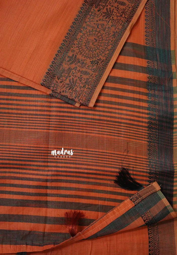 Orange - Premium Soft Slub Cotton with Warli Weaving Border
