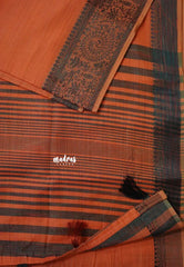 Orange - Premium Soft Slub Cotton with Warli Weaving Border