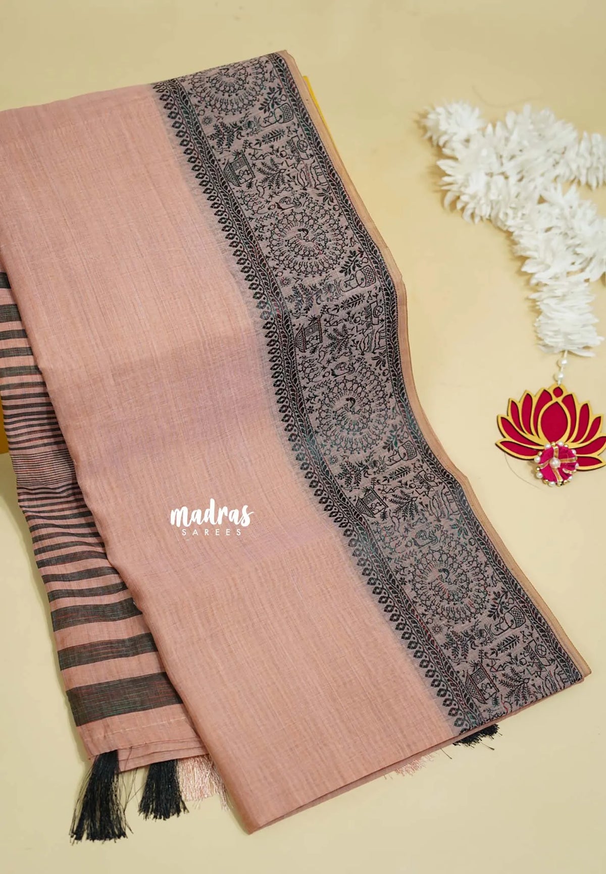 Peach - Premium Soft Slub Cotton with Warli Weaving Border