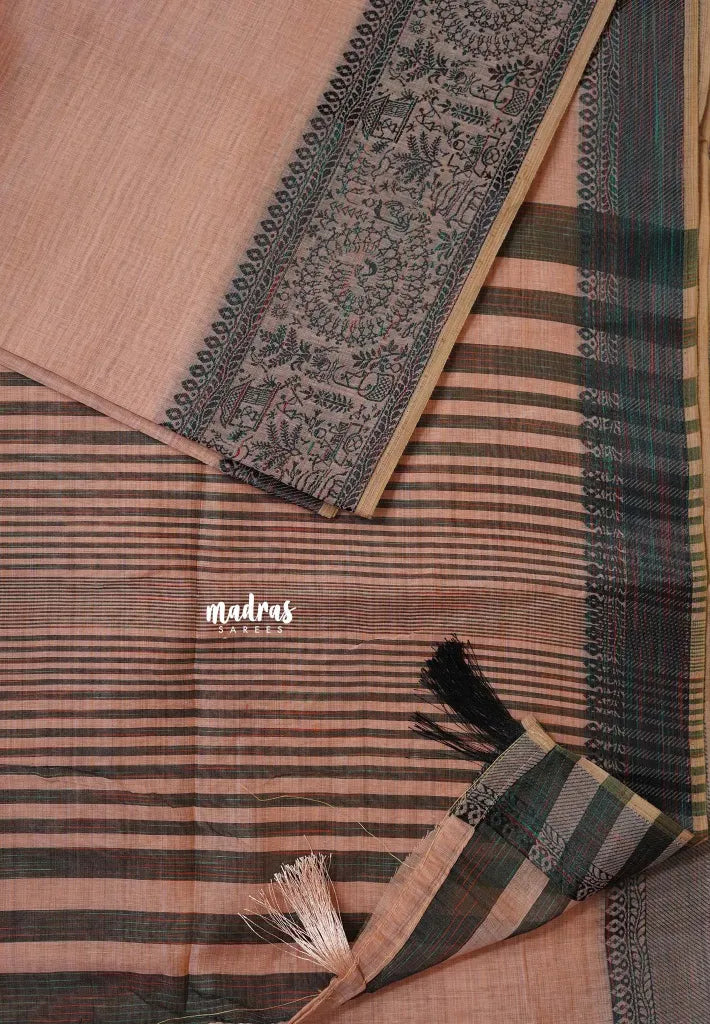 Peach - Premium Soft Slub Cotton with Warli Weaving Border