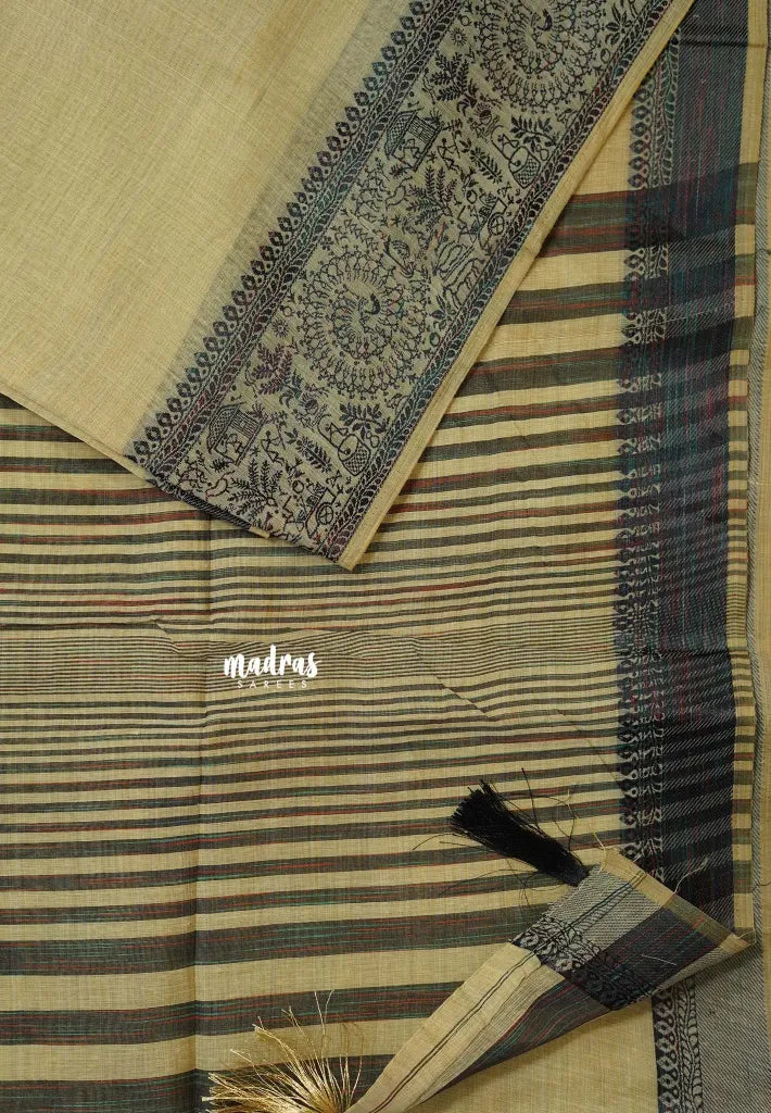Ivory Cream - Premium Soft Slub Cotton with Warli Weaving Border