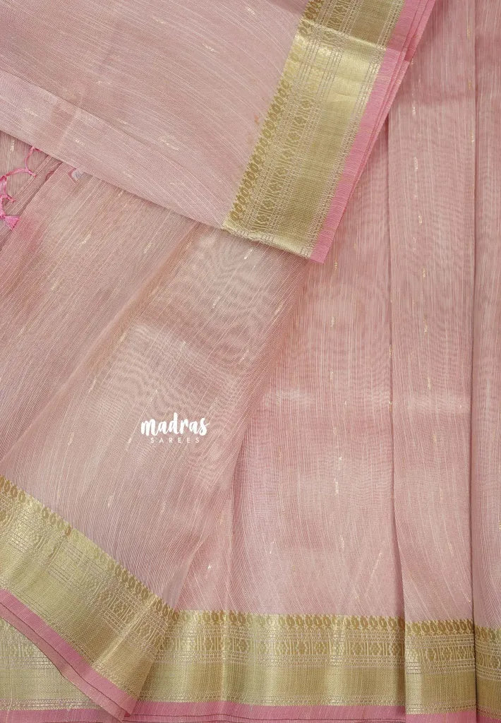 Pastel Pink - ANJALI - Soft Tissue linen Saree with Zari Border