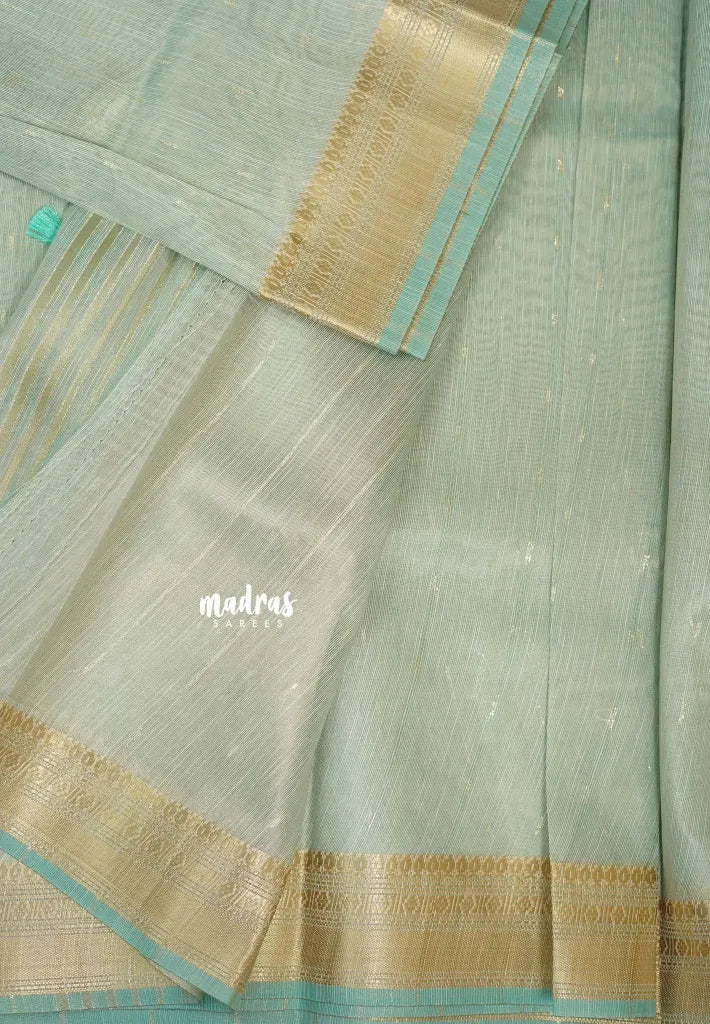 Pastel Sea Green - ANJALI - Soft Tissue linen Saree with Zari Border
