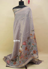 Moonlit Lavender - Soft tissue silk with pen kalamkari patch work