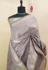 Moonlit Lavender - Soft tissue silk with pen kalamkari patch work