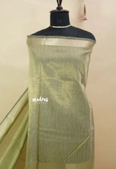 Olive Green - Soft tissue silk with pen kalamkari patch work