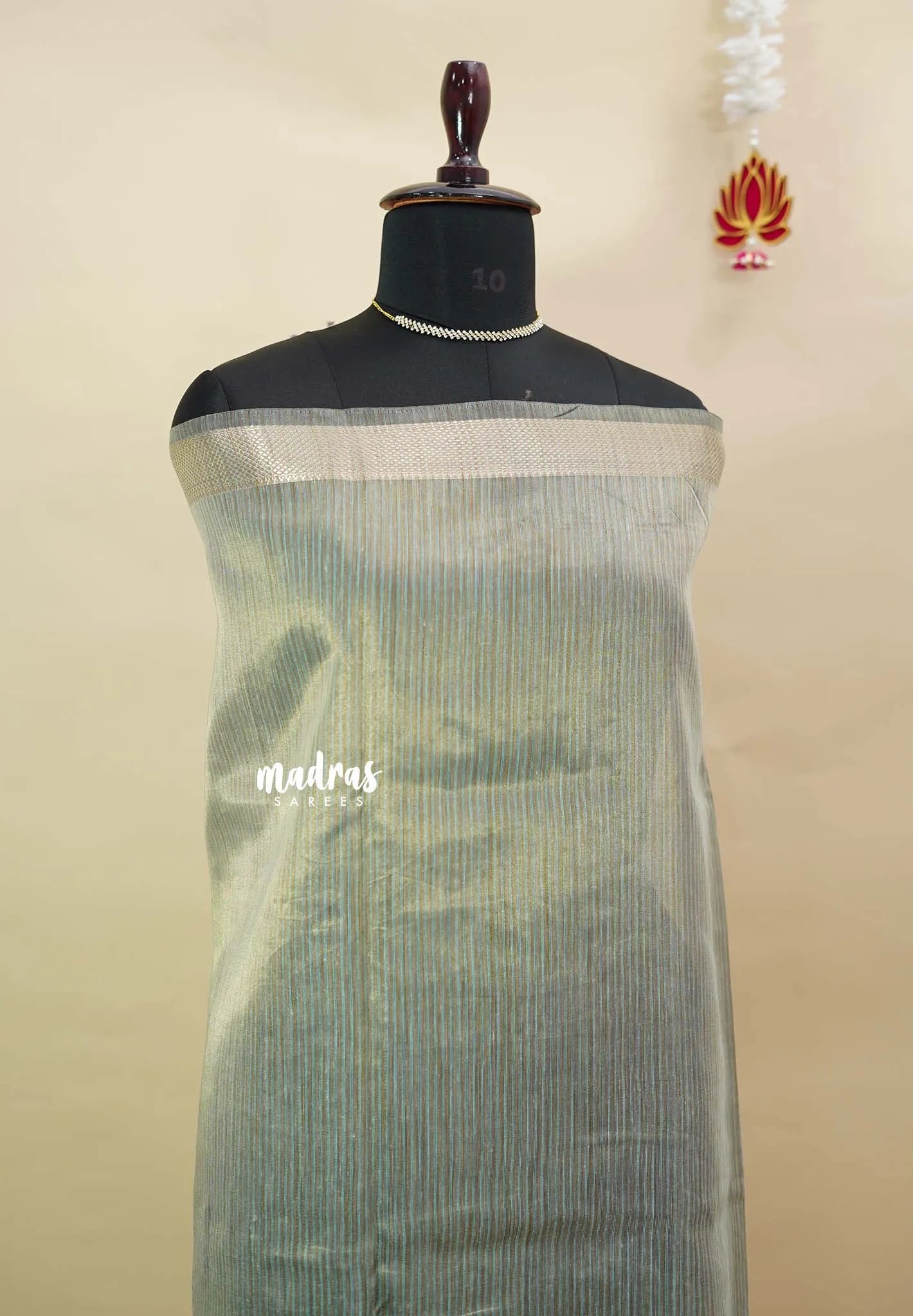Pastel Aqua Blue - Soft tissue silk with pen kalamkari patch work