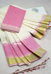 Dusty pink - Gradient Hand-Painted South Cotton Saree with raw silk blouse - Vtv Trisha inspired