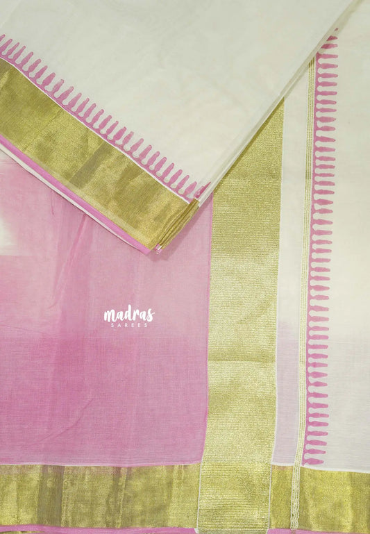 Dusty pink - Gradient Hand-Painted South Cotton Saree with raw silk blouse - Vtv Trisha inspired