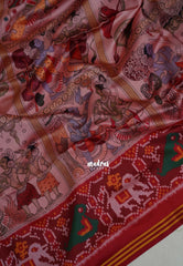 Dual Shade Onion Peach with Red - Sowbhagya Gift silk – Soft Silk Elegance Saree Premium Kalamkari Weaving Body Patola Weaving Border - Perfect for Festive Celebration