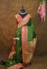 Verdant Olive Green - Sowbhagya Gift silk – Soft Silk Elegance Saree with Rich Pallu and Blouse - Perfect for Festive Celebration