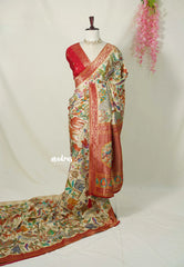 Ivory Heritage - Sowbhagya – Precision Weaving Pure Mulberry Silk with Contrast Attractive Blouse - Perfect for Functions