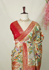 Ivory Heritage - Sowbhagya – Precision Weaving Pure Mulberry Silk with Contrast Attractive Blouse - Perfect for Functions