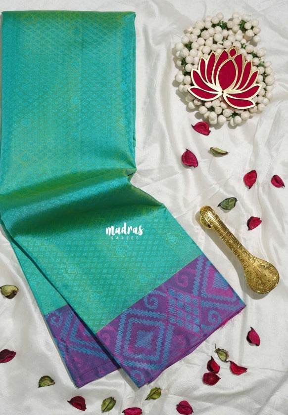 Dual Shade Aqua Green - Sowbhagya Gift Silk – Soft Silk Elegance Saree Emboss Weaving Contrast Pallu and Blouse - Perfect for Festive Celebration