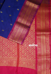 MS Amma Blue - Sowbhagya Gift silk – Soft Silk Elegance Saree Traditional Flower Border Weaving Buttas with Contrast Pallu and Blouse - Perfect for Festive Celebration