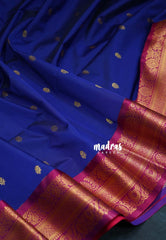 MS Amma Blue - Sowbhagya Gift silk – Soft Silk Elegance Saree Traditional Flower Border Weaving Buttas with Contrast Pallu and Blouse - Perfect for Festive Celebration