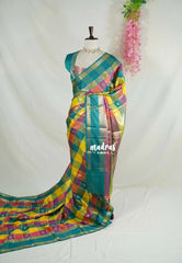 Peacock Heritage - Sowbhagya Gift silk – Soft Silk Elegance Saree Madras Checks with Buttas and Rettapet Border- Best for Diwali Festive | Temple Visit