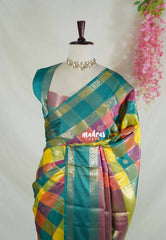 Peacock Heritage - Sowbhagya Gift silk – Soft Silk Elegance Saree Madras Checks with Buttas and Rettapet Border- Best for Diwali Festive | Temple Visit
