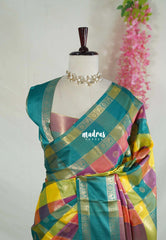 Peacock Heritage - Sowbhagya Gift silk – Soft Silk Elegance Saree Madras Checks with Buttas and Rettapet Border- Best for Diwali Festive | Temple Visit