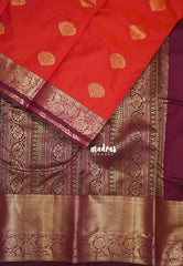 Dual Shade Sunset Orange - Sowbhagya Gift silk – Soft Silk Elegance Saree Getti Zari & Flower Border Weaving Buttas with Contrast Pallu and Blouse - Perfect for Festive Celebration