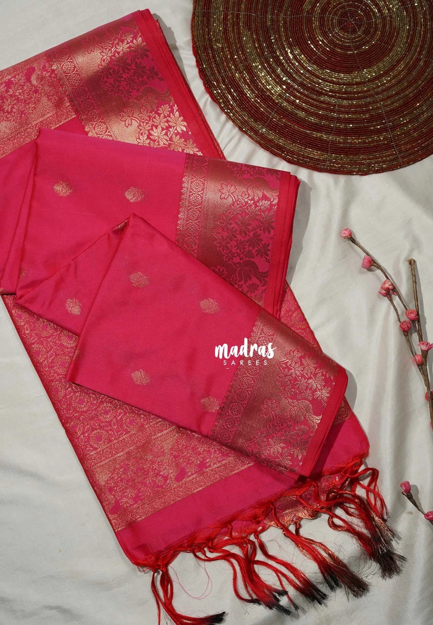 Dual Shade Pink - Sowbhagya Gift silk – Soft Silk Elegance Saree Copper Zari Kanjivaram Style Traditinal Border with Buttas and Rich Pallu - Perfect for Festive Celebration